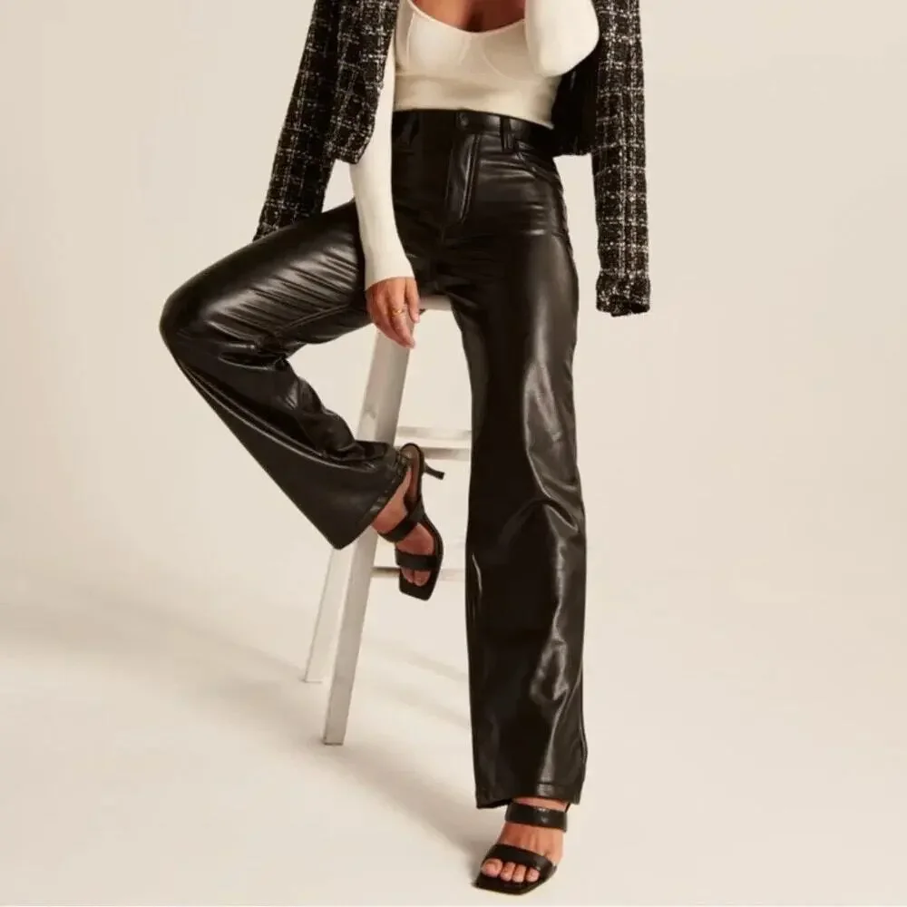 Abercrombie & Fitch Curve Love Vegan Leather 90s Relaxed Pant Black Size 27/4 - Picture 2 of 8